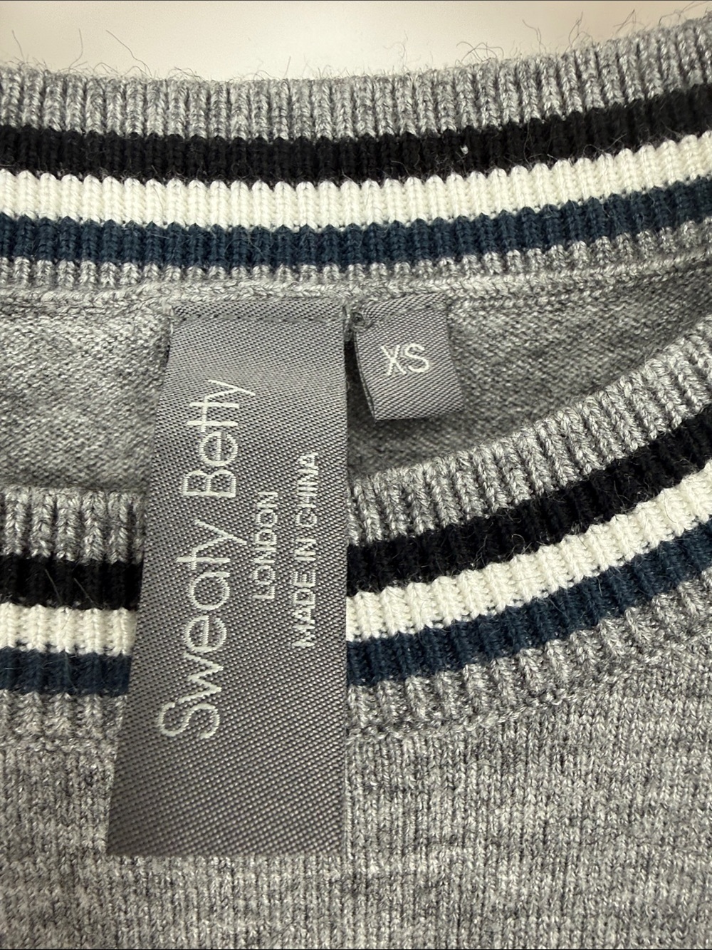Sweaty Betty Grey Crewneck Sweater with Navy Trim - Picture 2 of 6